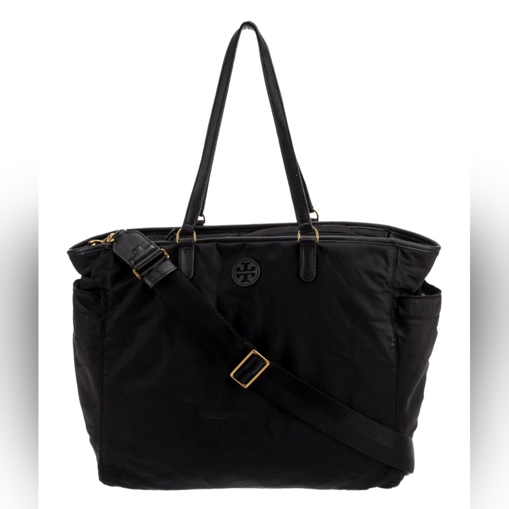 Tory Burch Black Nylon Tote with Gold Hardware